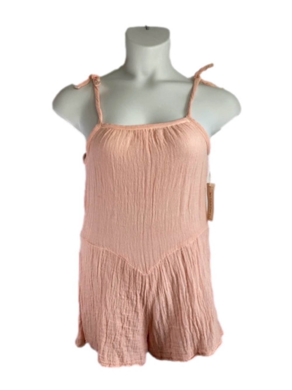 Jen's Pirate Booty Blush Pink Gauze Romper with Gold Logo Tag SKU1523